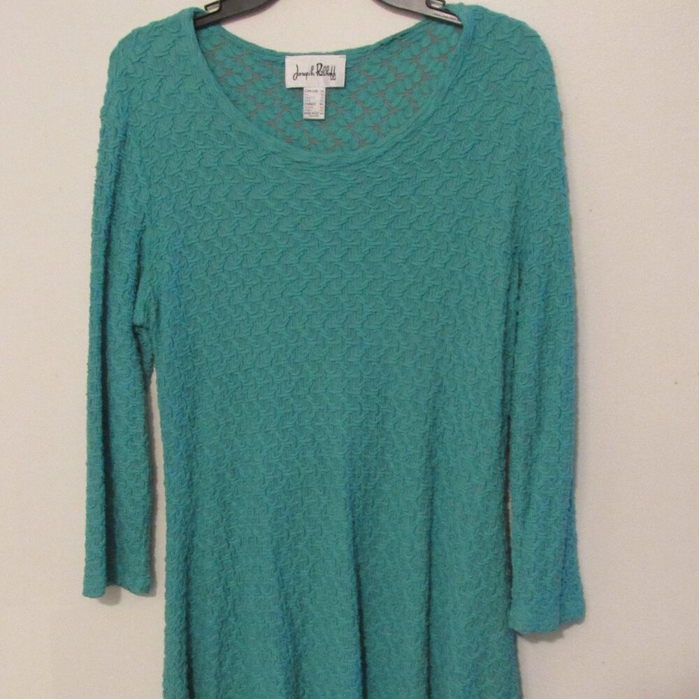 Joseph Ribkoff Textured Knit Tunic Top Women's 14 Teal Langenlook Assymetric Hem
